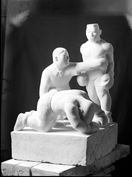 Escultura "Boxeadores y árbitro" de Francisco Pérez Mateo, ca. 1930. Obra desaparecida